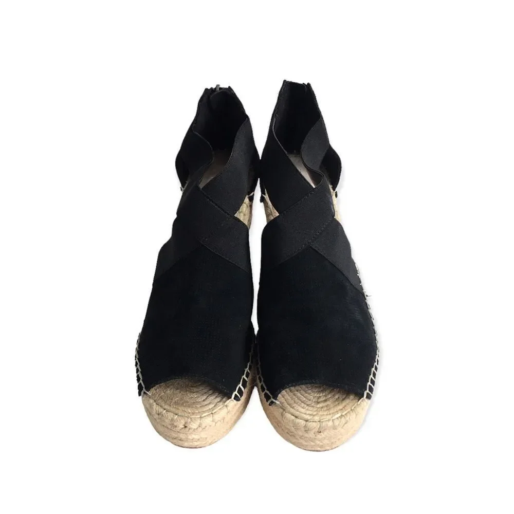 🔃Kenneth Cole Black Suede Espadrille Wedge Sandals